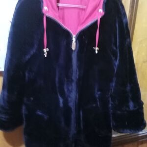 Jones New York Black and Red Jacket Reversible Faux Fur Sz S